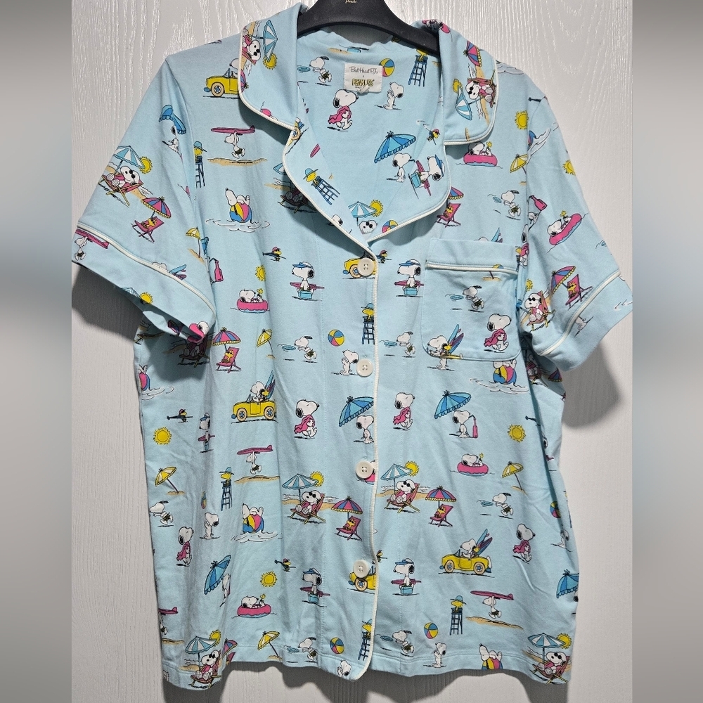 BedHead X Peanuts Blue Surf Sand Beach Snoopy Print Pajama Set Size Large - Picture 2 of 12